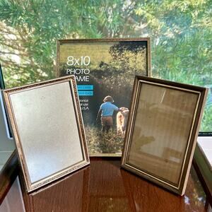 Set of 3 Vintage Metal & Wood Photo Frames – 8x10 and Two 5x7 Frames USA Made